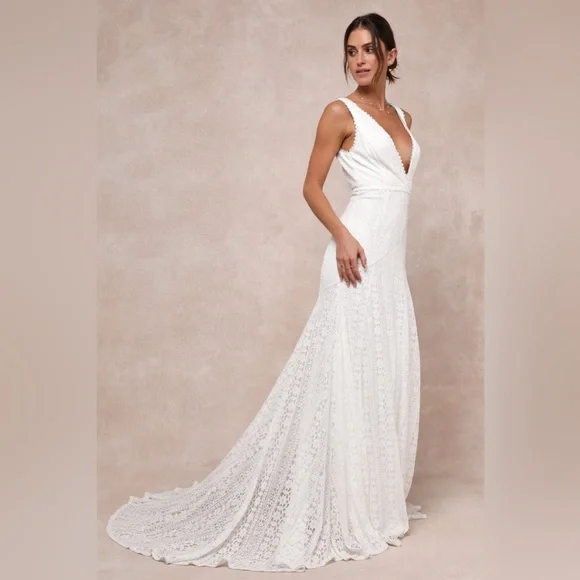 Lulus-Infinite Bliss Ivory Lace Sleeveless Backless Trumpet Maxi Dress (M/S) - Picture 3 of 5